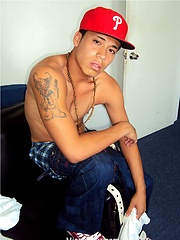 Young latino gangsta jacking off his long cock