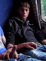 Boys having fun in train